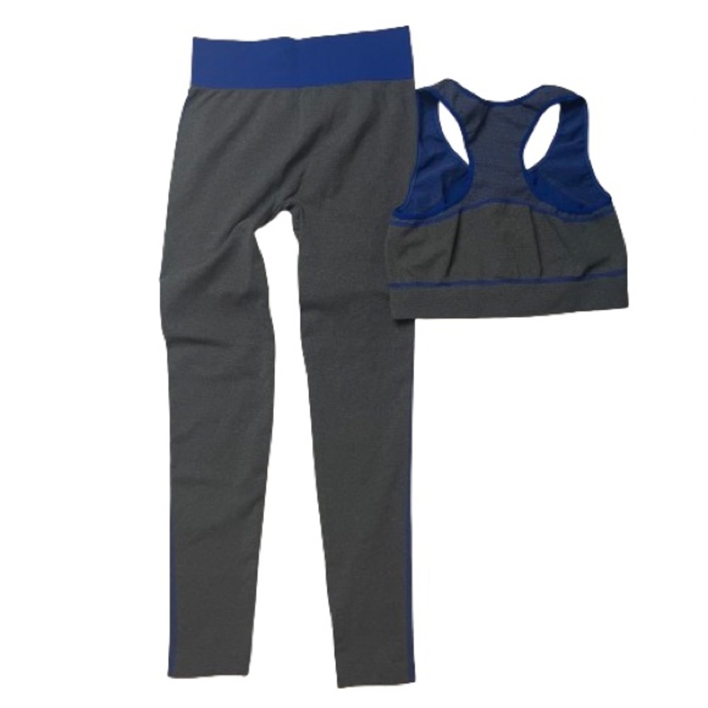 Blue Star Grey and Blue Workout Bra and Legging Set Womens Size L/XL